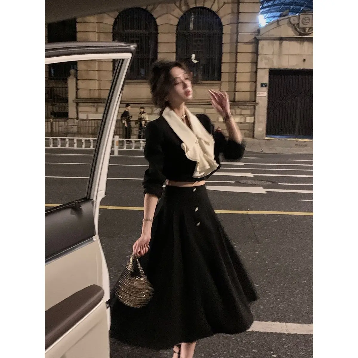 Autumn Elegant Two Piece Skirt Set Women Solid Sweet Party Midi Skirt Suit Female Casual Korean Fashion Chic Long Skirt Set 2023