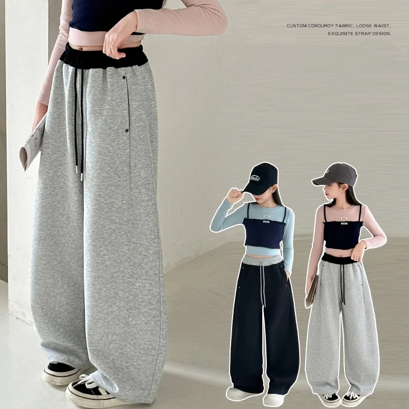 

Girl Long Pants Tween Child Streetwear Trendy American Style Sweatpants Autumn 2025 New Item Kid Casual Fashion Bottom Age 4-14Y