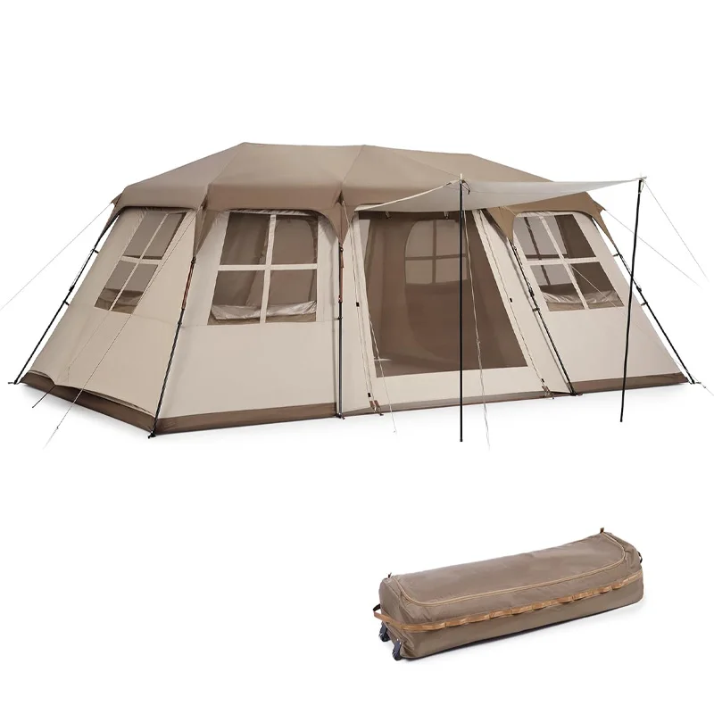 

Double Layer Canvas Tent 4-8 Persons Aluminum Fiberglass Instant Pop-up Family Camping Tent Two