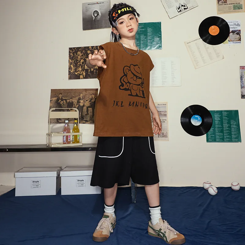 Nova dança de rua crianças jazz hip-hop preto roupas de beisebol para meninos hip-hop desempenho traje para meninas