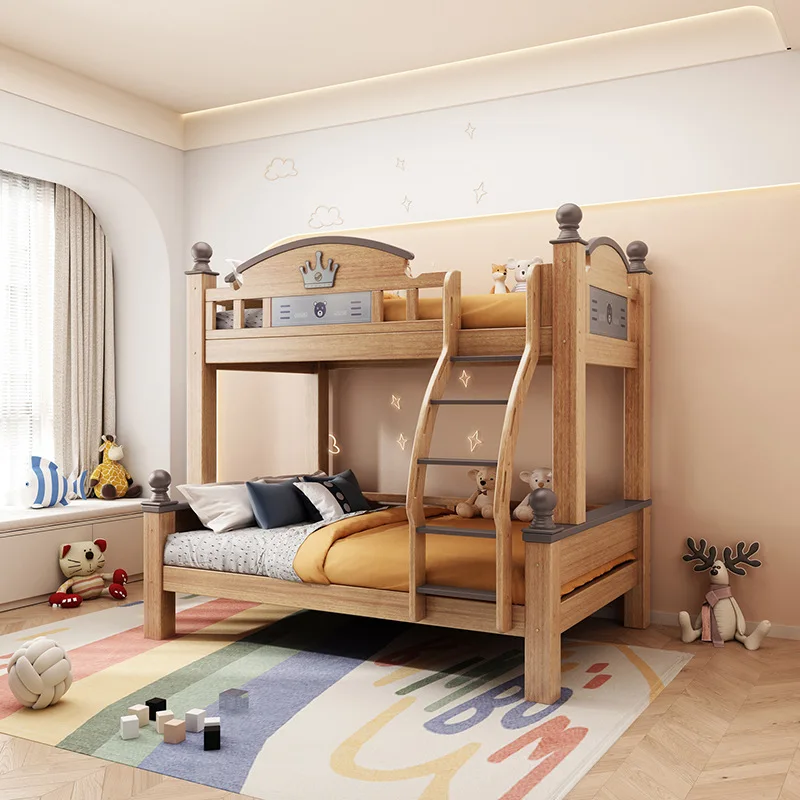 Nordic thickened wood wax oil solid wood bunk bed high and low bed children\'s double deck 1.2m ladder cabinet upper and lower bu