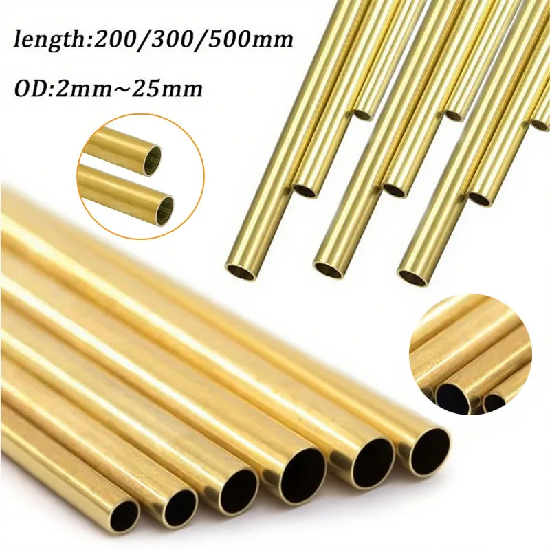 Tube en laiton rond en alliage de laiton, longueur 200/300/500mm, droit en laiton 2mm ~ 25mm OD, outil de coupe de modélisation de tuyaux en laiton
