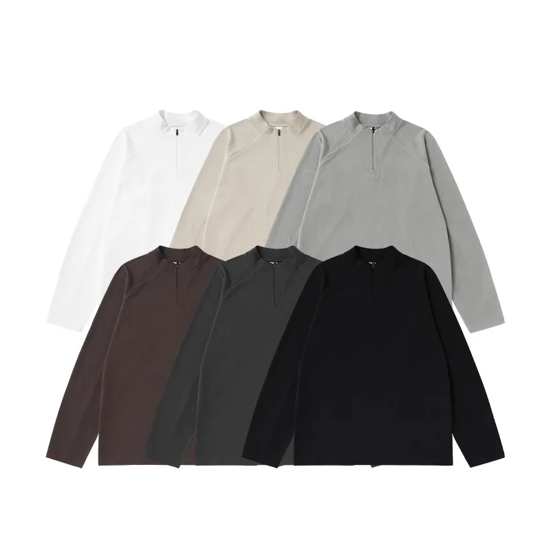 

Толстовка в Корейском стиле для мужчин, весенне-осенний свободный спортивный пуловер с воротником-стойкой и полумолнией, однотонный минималистичный свитшот