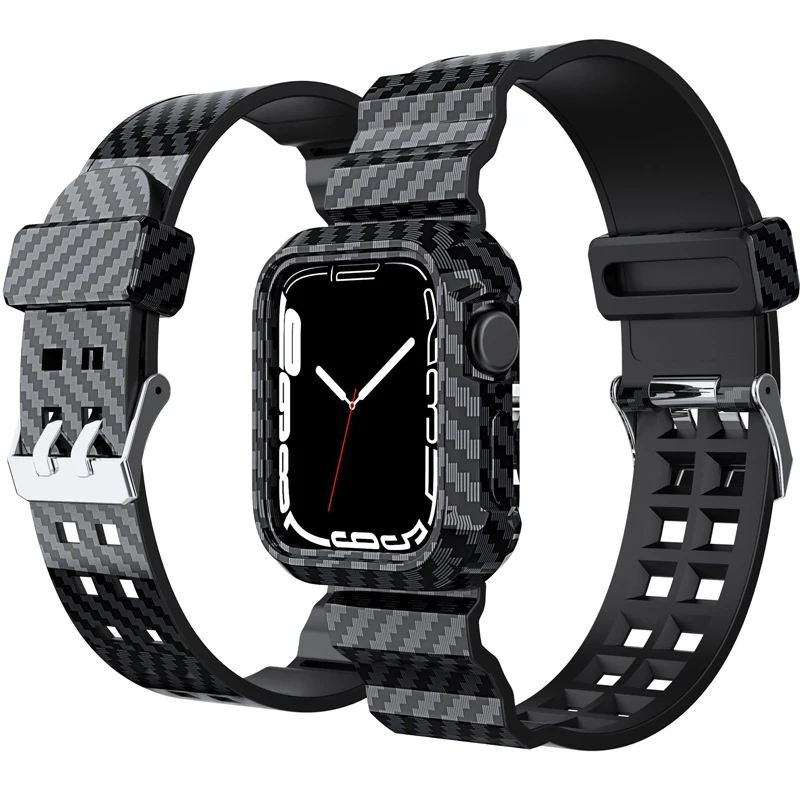 Carbon Fiber Strap For Apple Watch Band Case 44mm 40mm 45mm 41mm 38mm 42mm watchband + cover bracelet iWatch series 7 6 5 4 3 SE