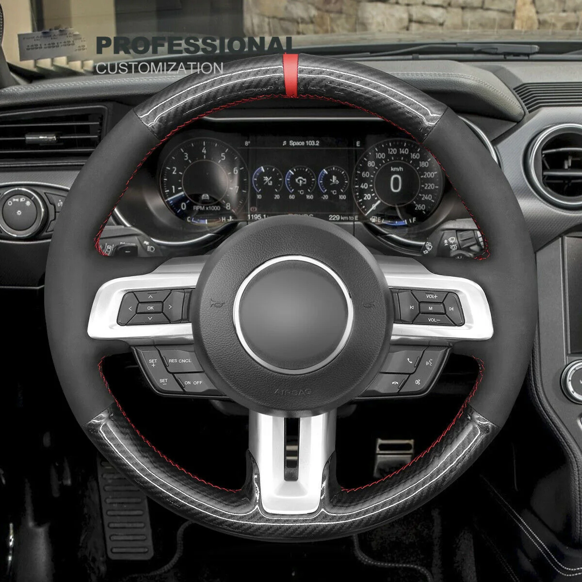 

Black Suede PU Carbon Fiber Steering Wheel Cover For Ford Mustang 2015-2020 Car Interior Accessories