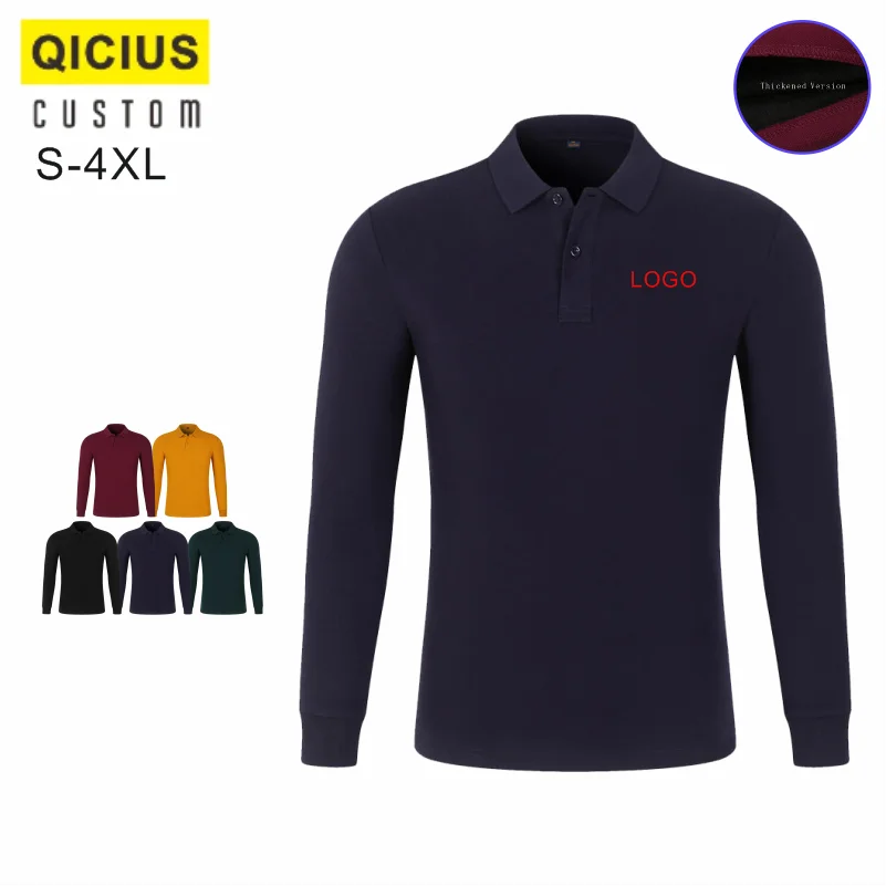 

Custom Logo Breathable Thicken Polo Shirt Casual Company Group Clothing Lapel long Sleeve Shirts Work Clothes Print Embroidery