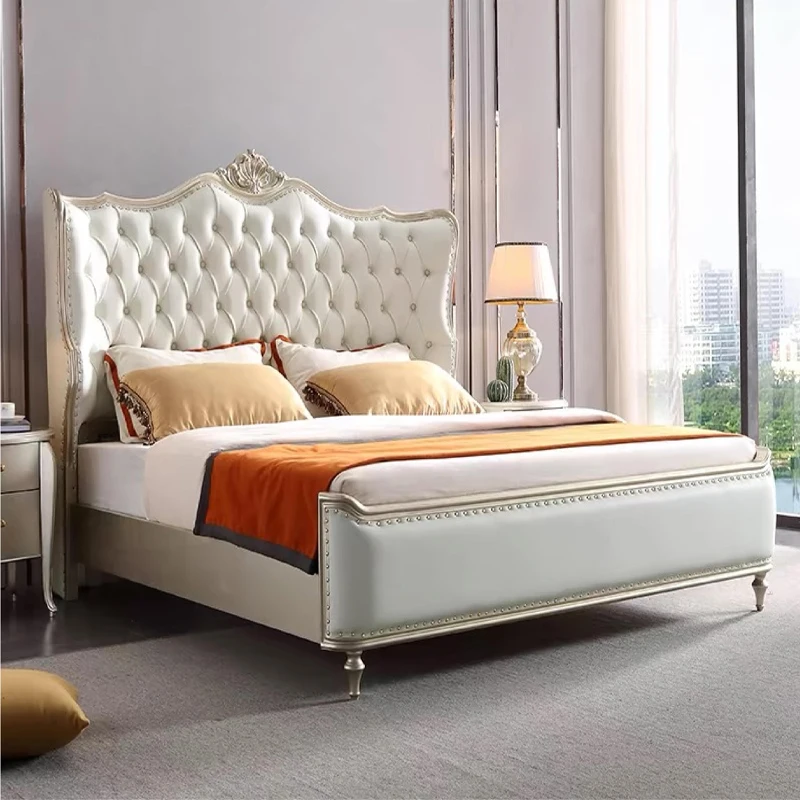 

!@Custom House Modern Furnitures Bedroom White Fabric Upholstered Tufted Queen Bed Set Furniture Bedroom
