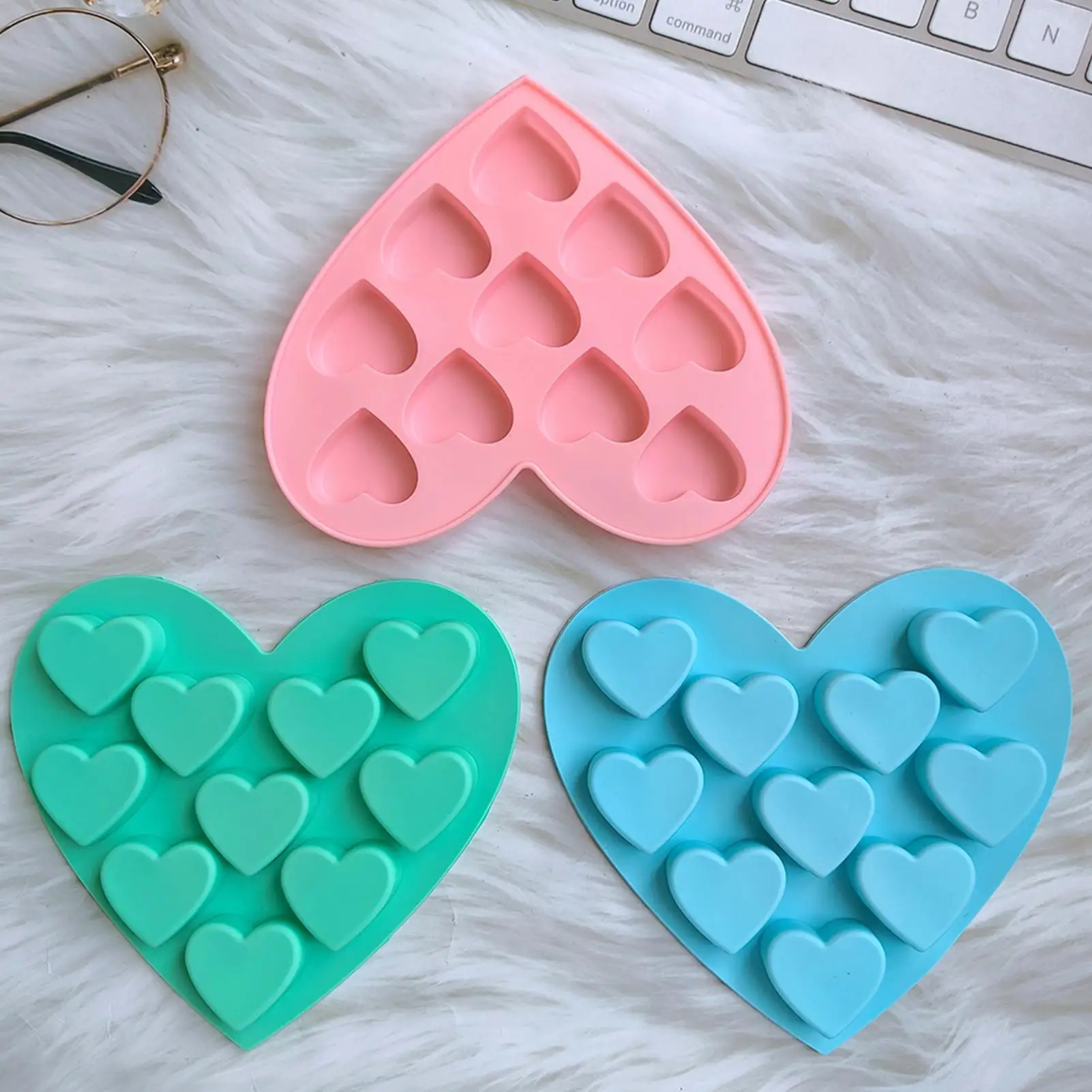 Silicone Heart Chocolate Molds Cake Molds With 10 Grids Easy To Release Molds Food Grade Baking Mold For Chocolate Jelly Pudding