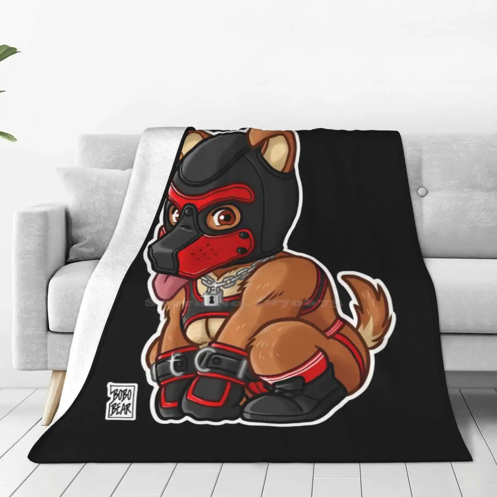 Playful Puppy-Red Mask-Bearzoo Series New Print Novelty Fashion Soft Warm Blanket Bobobearart Bobo Bear Bear Weekend Otter Gay