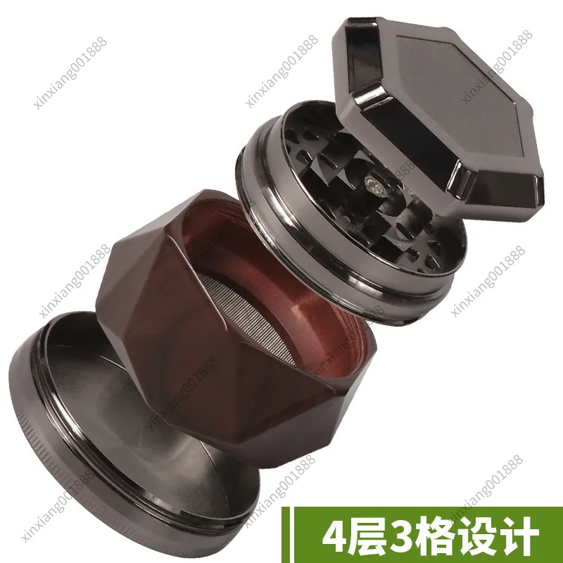 Zinc Alloy Exquisite 70mm Four-Layer Three-Compartment Diamond-Shaped Grinder Large Capacity Manual Efficient Grinding
