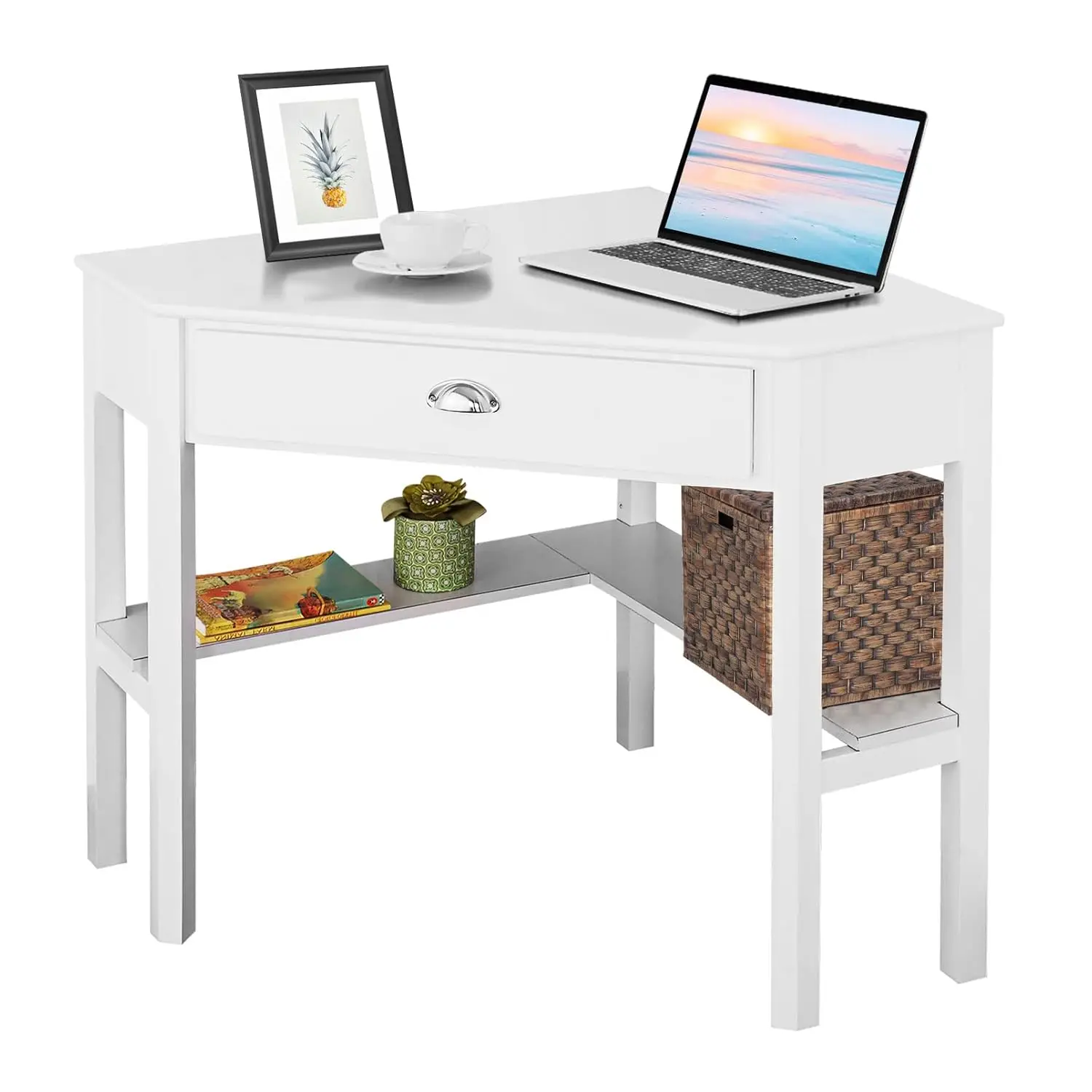 

Белый угловой стол с ящиком и полками, компактная рабочая станция для маленькой спальни или офиса, на заказ