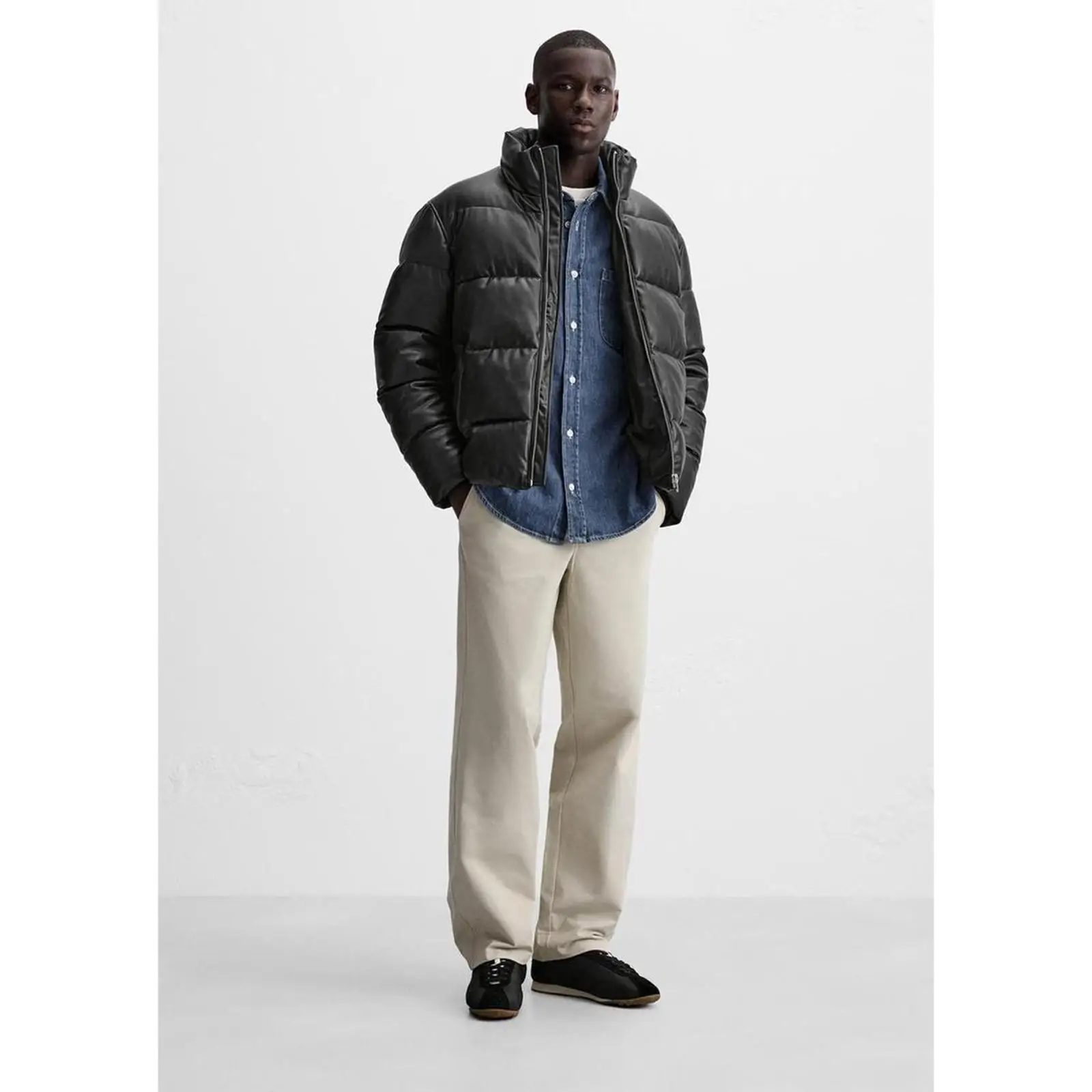 Nieuwe herfst winter heren kunstleer katoen jaet opstaande kraag broodjas 82833 casual jeugdige sle thi lange Sve Zi...