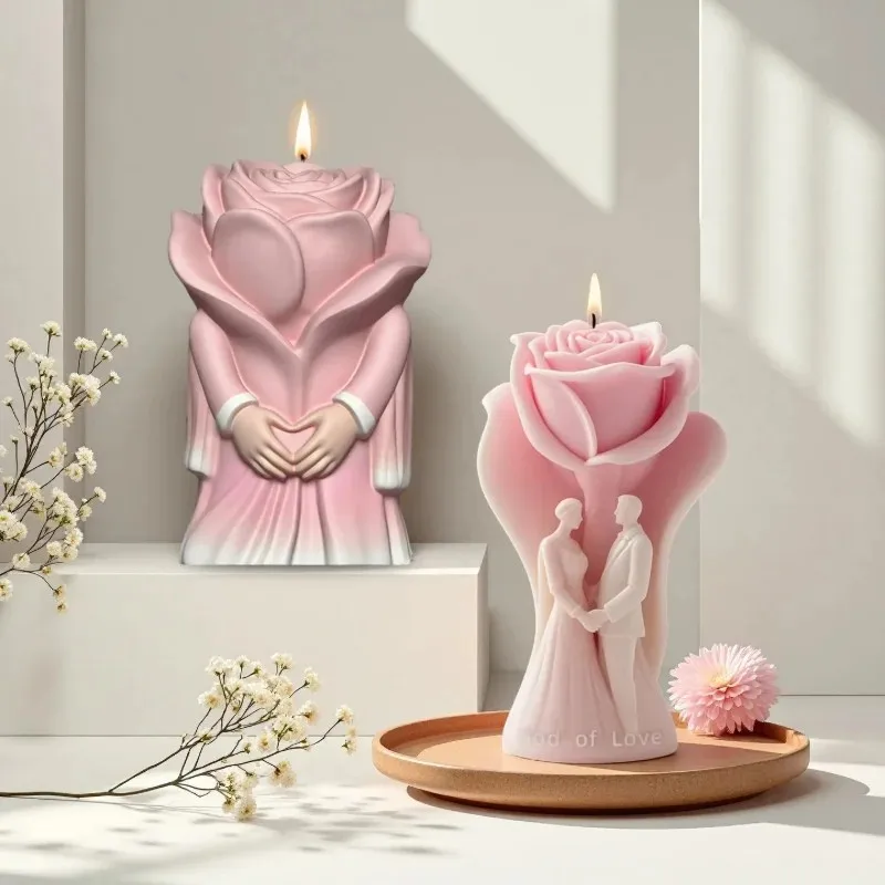 

2026New Rose Couple Candle Mold for Wedding Valentine's Day DIY Love Aromatherapy Soap Ornament Gypsum Epoxy Resin Silicone Mold