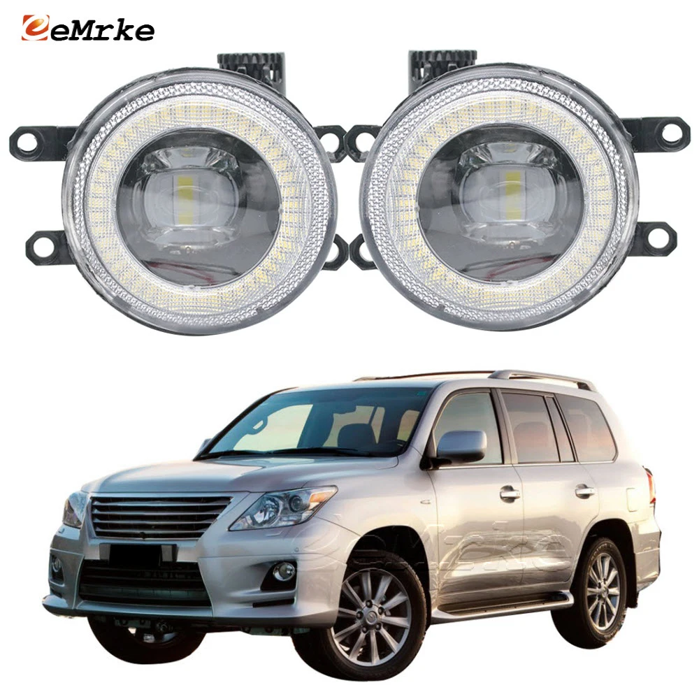 

2X LED Fog Lights with Lens for Lexus LX 570 LX570 Sport Package URJ200 2010 2011 2012 Angel Eye DRL Daytime Running Lamp Halo