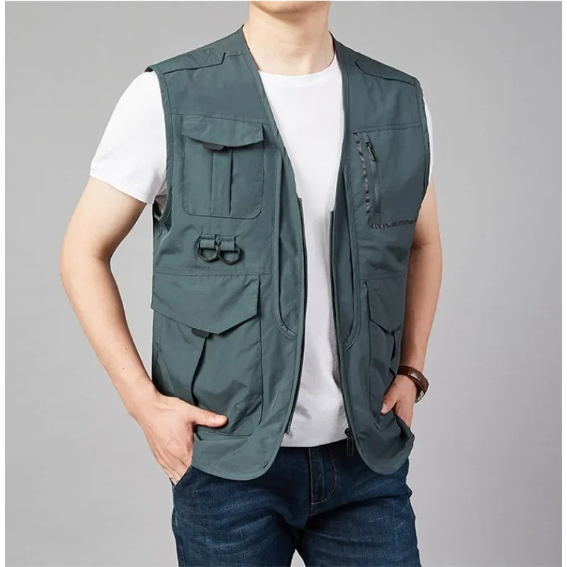 

Fishing Vests Professional Windbreaker Men's Coat Vest Work Sleeveless Jacket Multi-pocket Waterproof Mens Clothing MAN Golf Zip