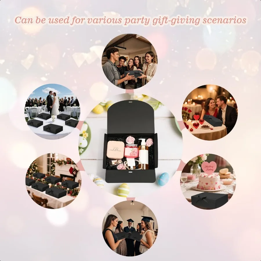 10 Pack Large Black Gift Boxes with LidBridesmaid Proposal Box with Envelopes and Cards Pen Sticker for Groomsmen Proposal Wedd