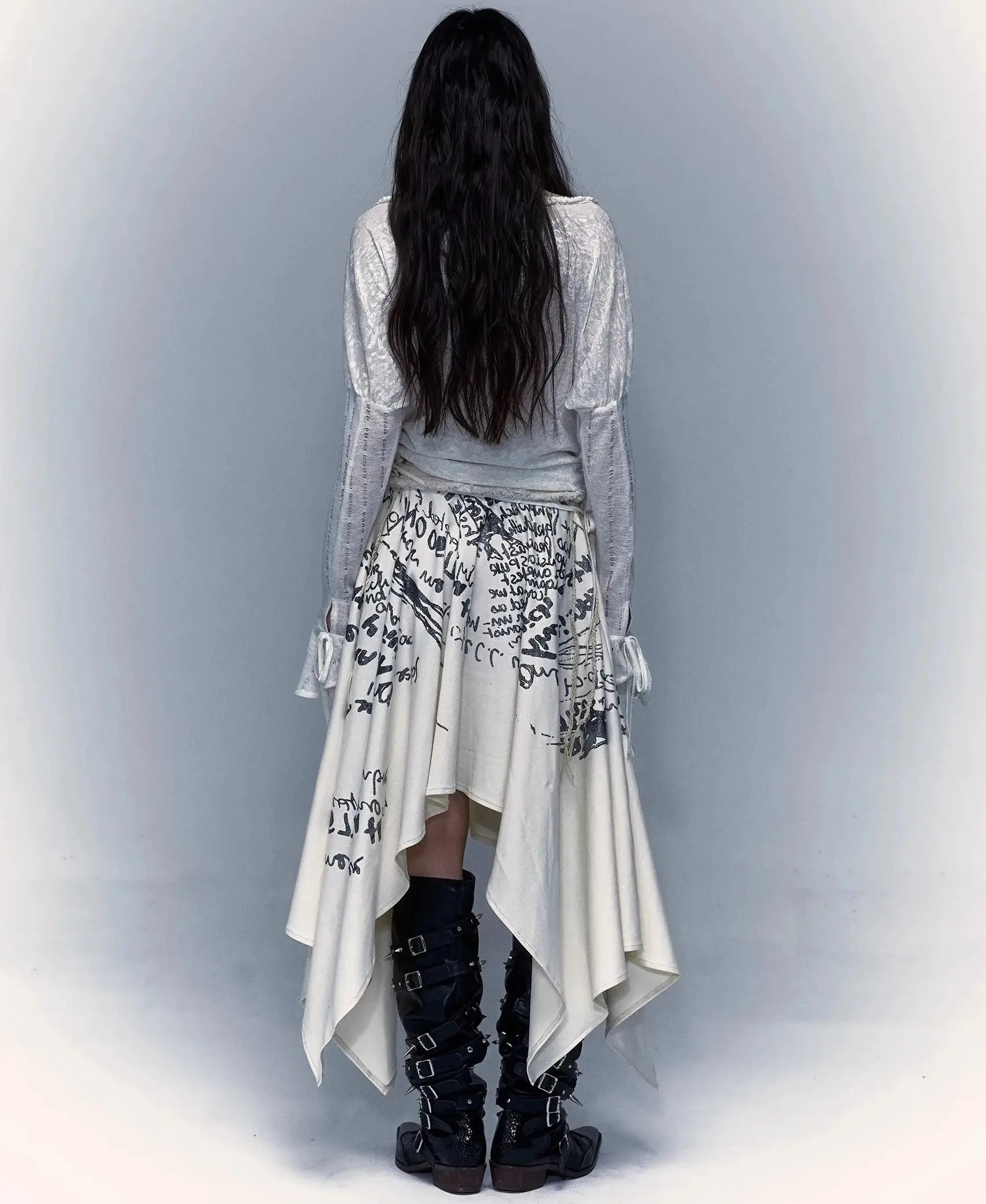 No Romance Original Goth Irregular Dress Two Ways Wearing Belt Vintage Printing Punk Streetwear Dark Tube Dress Autumn image 3