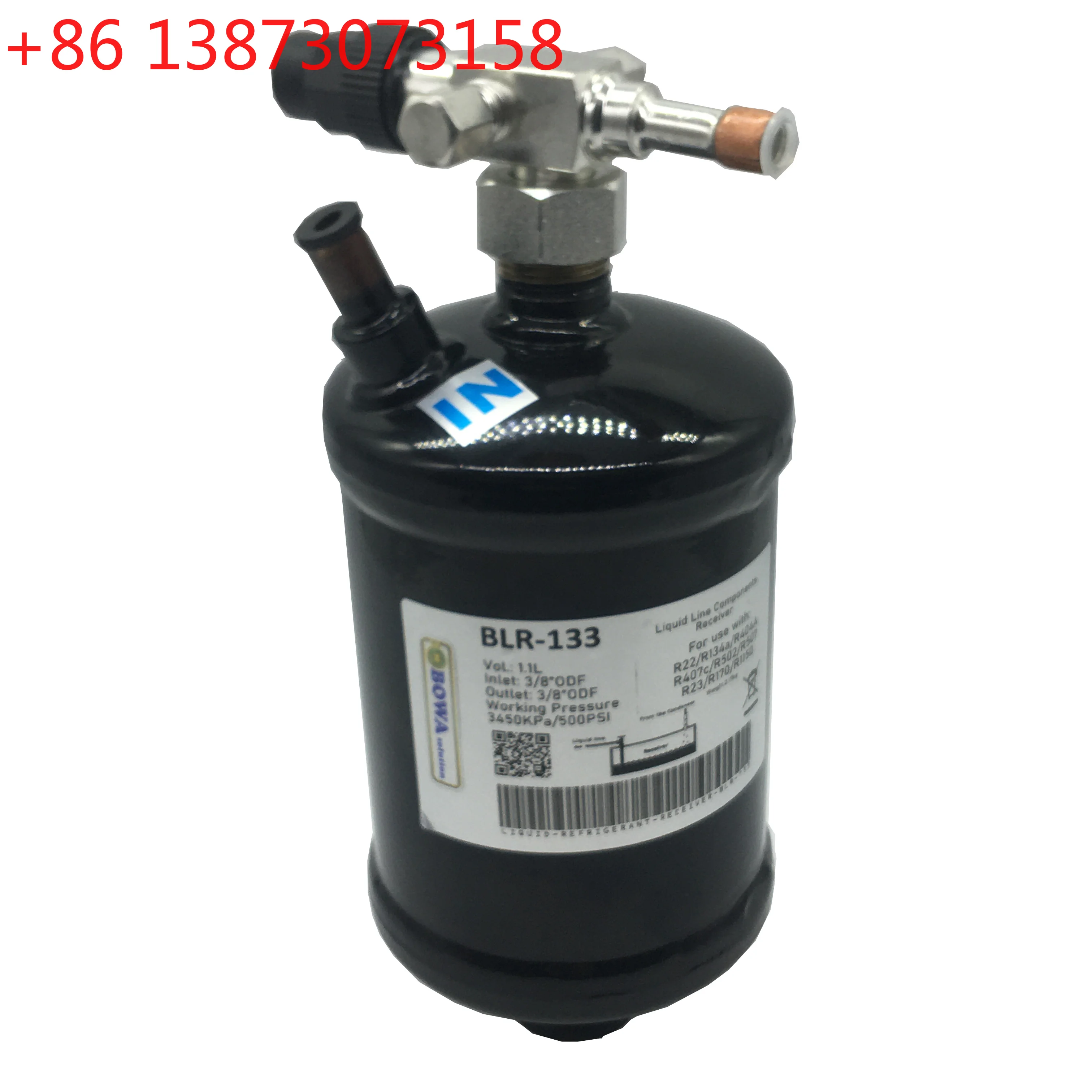 Receptor vertical de refrigerante líquido de 1 litro para congeladores de 0.5~1.5 HP o bombas de calor de 2 HP, para compensar la fluctuación del refrigerante en el circuito.