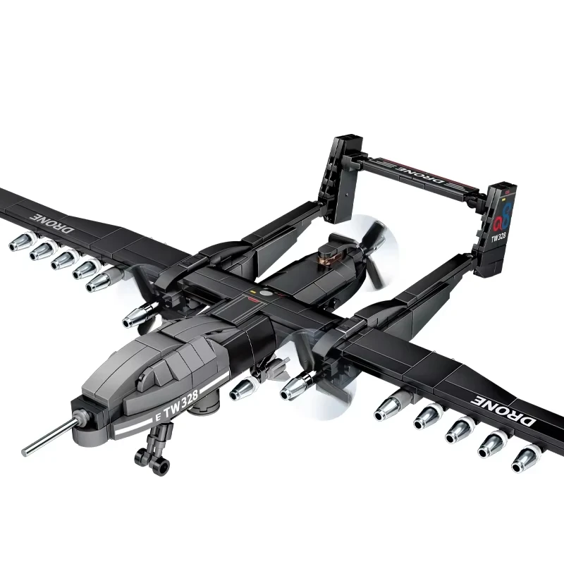 2024 Modern Military Weapon Building Blocks TWIN-TAILED SCORPION UAV Model WW2 Air Force Fighter Bricks Toys For Boys Gifts Kit