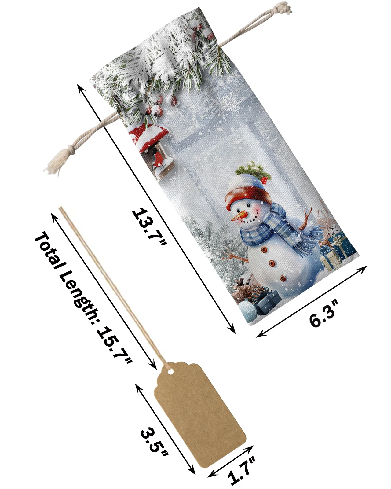 10pcs Christmas Snowman Holly Fir Tree Wine Bottle Bag with Drawstring Festive Party Decor Wine Bottle Covers Xmas Gift