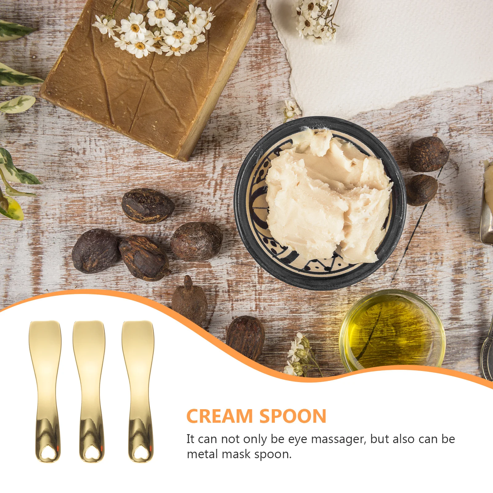 

3Pcs Zinc Alloy Eye Massage Spoon Set Golden Eye Cream Applicator Skincare Tool Relieves Fatigue Promotes Blood Circulation