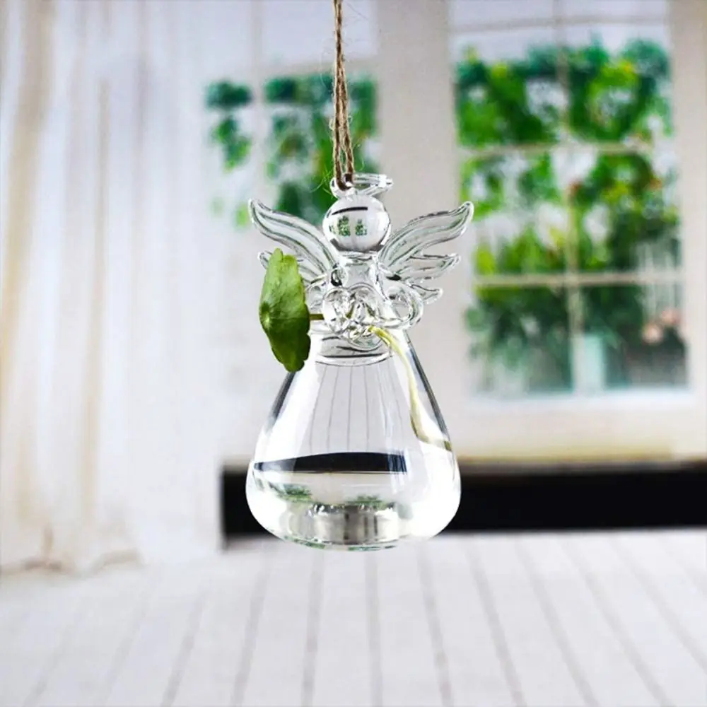 DIY Transparent Angel Vase Hand-blown Angel Shape Hydroponic Container Borosilicate Glass Eye-catching Plant Wall Mounted Vase