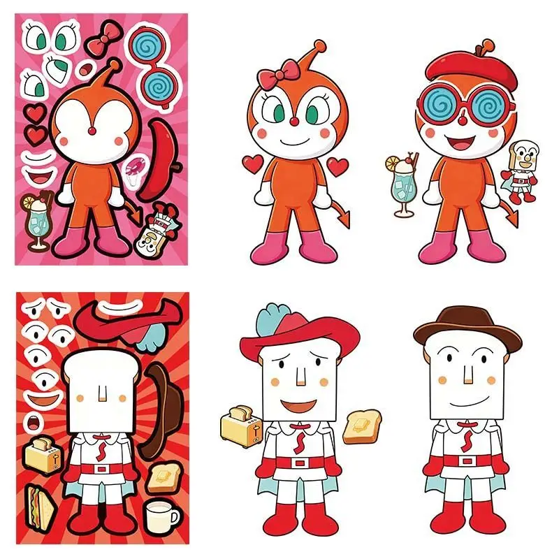 Anpanman collage stickers, cute cartoon face-changing DIY stickers, fun and creative student stickers for brain development view 4
