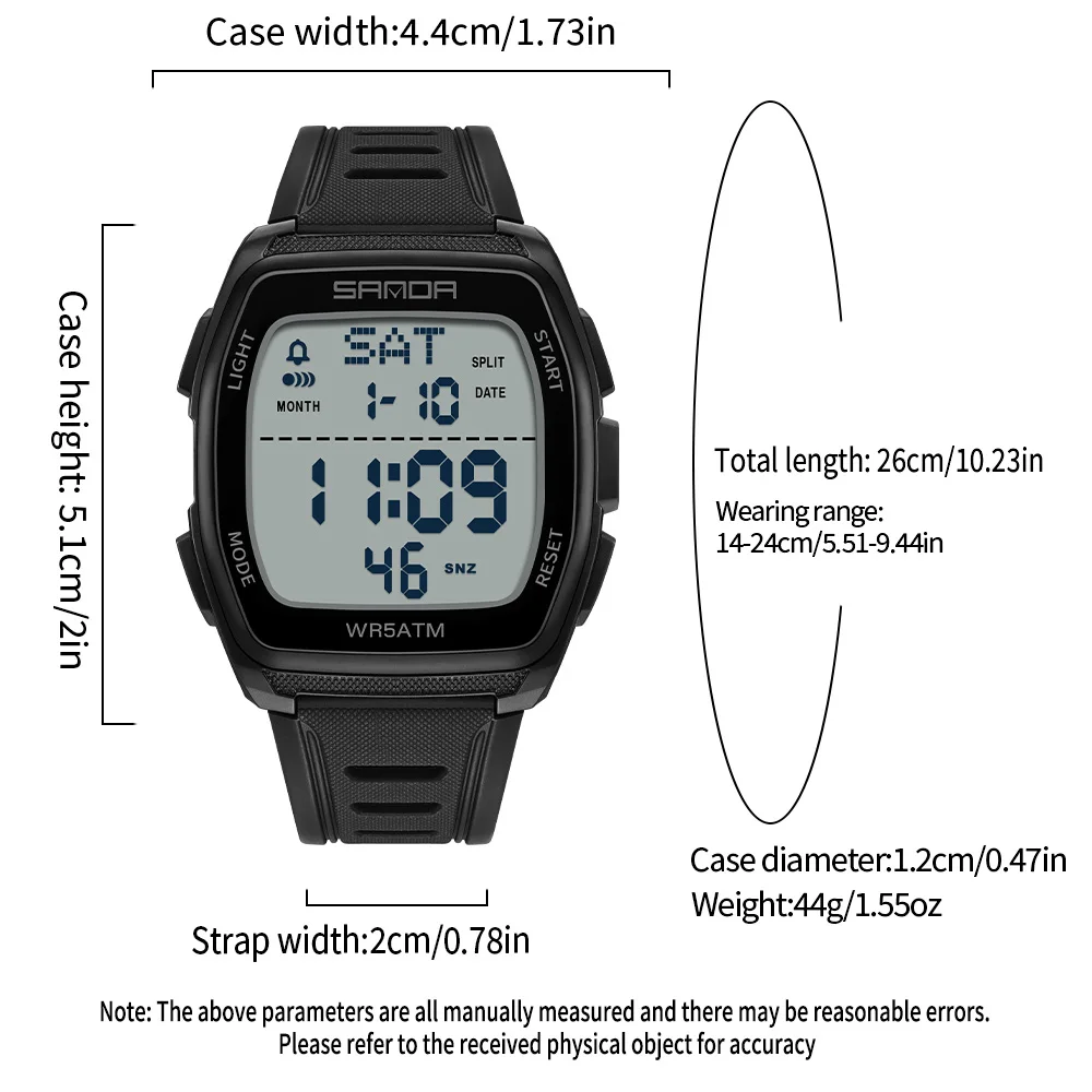 Fashion Tonneau Design Mens Digital Watches Waterproof Sports Watch For Men Led Backlight Wristwatch Electronics Watch For Man