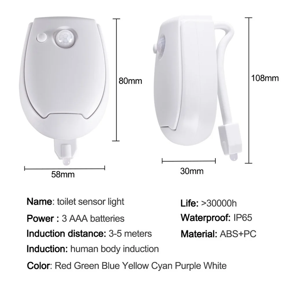 Smart PIR Motion Sensor Toilet Seat Night Light 7 Colors Waterproof Backlight For Toilet Bowl LED Luminaria Lamp WC Toilet Light