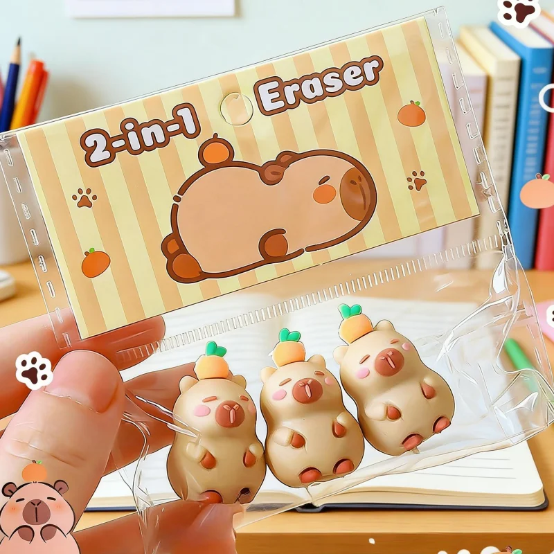 3/9/18 Pieces Per Pack (Three Small Pieces Per Pack) with Random Colors, Capybara-Shaped Eraser Pencil Cap, Multi-Functional Two-In-One, High-Value Office Essential Eraser Pencil Cap