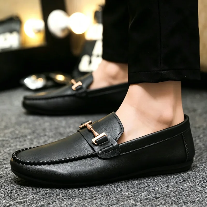 Classic Design Loafers For Men Flat Shoes Lightweight Slip-on Casual Shoes Man Driving Shoes Comfy Pu Leather Men's Lazy Shoes