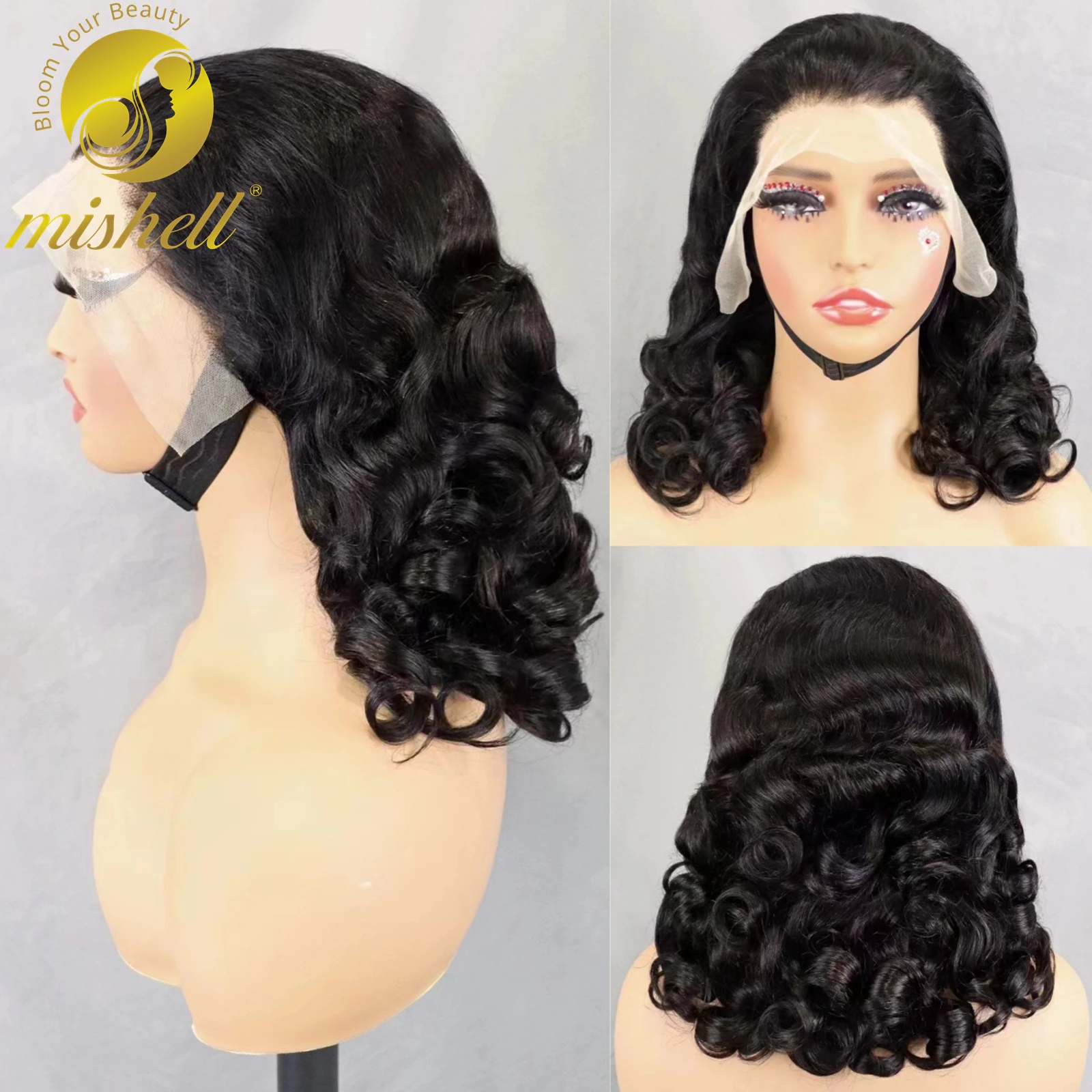 14-24 Inch Brazilian Remy Hair Wig 300% Density Natural Bouncy Curly Human Hair Wigs Transparent 13x4 Glueless Lace Frontal Wigs