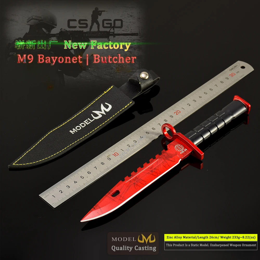 26CM/10.24in Counter Terrorism Battle Game M9 Bayonet Butcher All-Metal Collectible Ornament Boy Gift Toy Sword Weapon Model