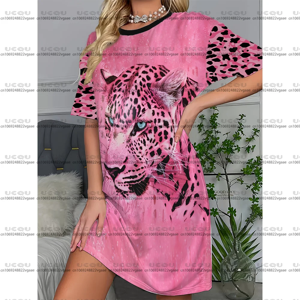 المرأة النمر ليوبارد طباعة ثوب النوم لينة الوردي الحيوان فستان ملابس خاصة غير رسمية تنورة الفتيات هدية Y2k كل يوم تي شيرت الشارع تي شيرت