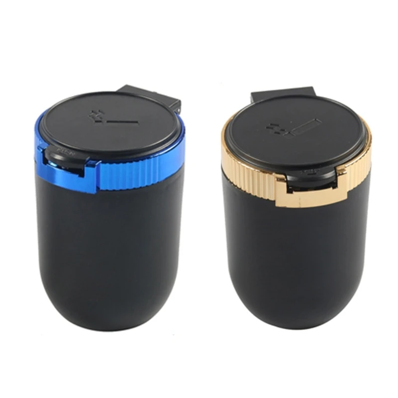 Upgraded Car Ashtray Portable Ashtray with Lid Easy to Use Mini Car Trash Can with Blue LED Light Compact Car Trash Can