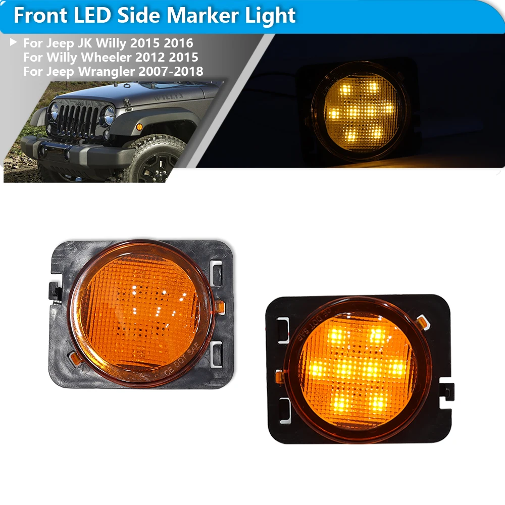 2PCS For Jeep Wrangler JK or JK 2007-2017 Amber Yellow LED Side Marker Lights/Fender Flare Lamps Unlimited Turn Signal Lights