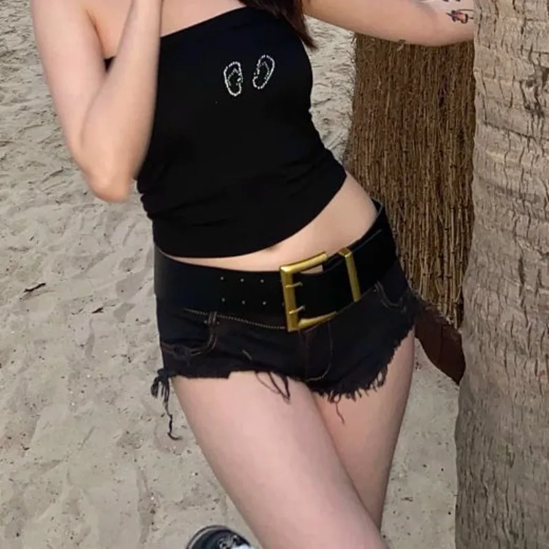 Spice Girls Low Waist Sexy Y2k Denim Shorts Skinny Hips Fringed Jeans Hot Pants Women