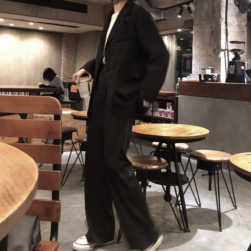 Giacca da abito nera da donna Stile coreano Casual All-match Primavera Fashion Sense Ins Colletto Top