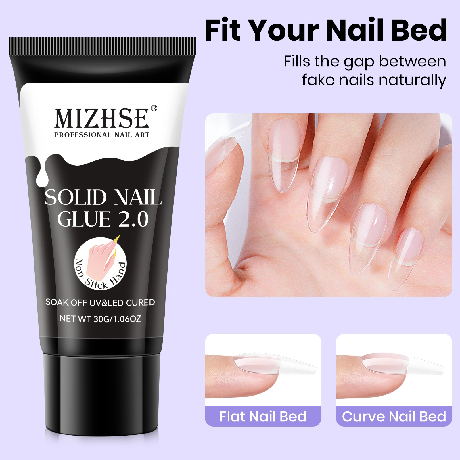 MIZHSE 30G Clear Solid Nail Glue Gel Kit For Press On Nails Gel Easy Quick Non Stick Hand 3D Flowers Nail Art Crystal Jewelry