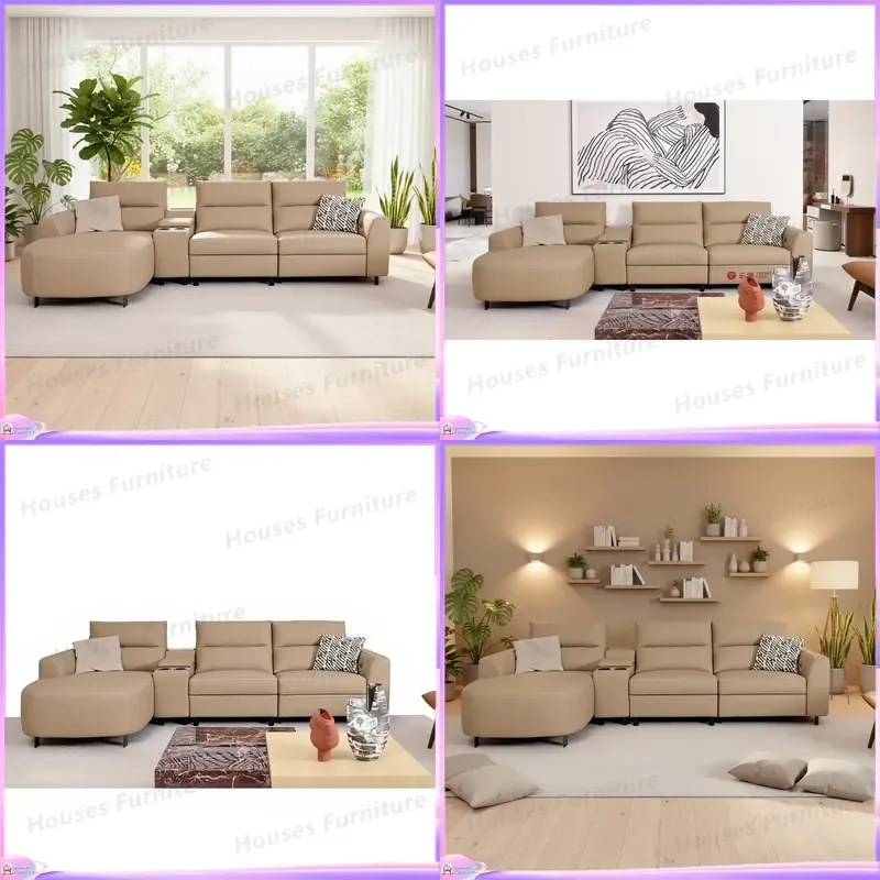 Nordic Leather Recliner Sofa 3 Seater Modern Straight Living Room Furniture Smart Home Theater Couch with USB