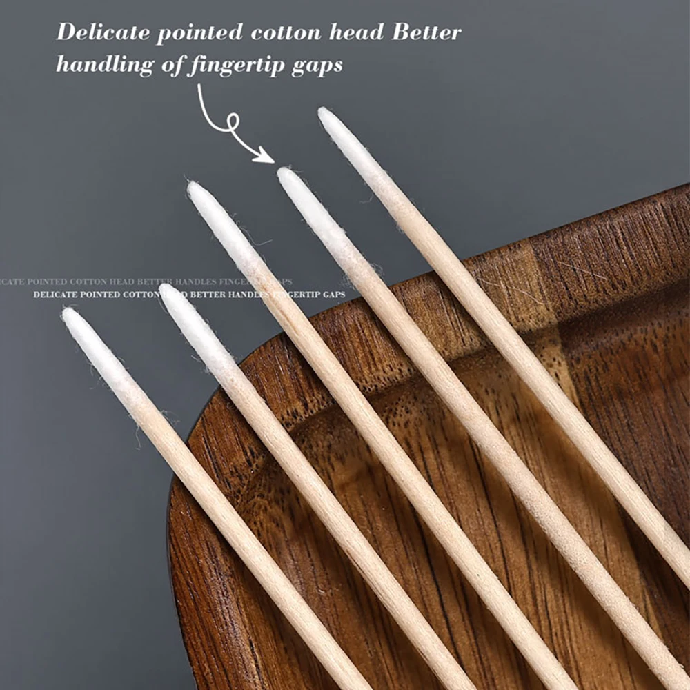 Cotonetes de algodão com ponta de unha, 100 peças, com varas de madeira, cotonetes de ponta pontiaguda para esmalte, retoque, aplicadores de maquiagem descartáveis