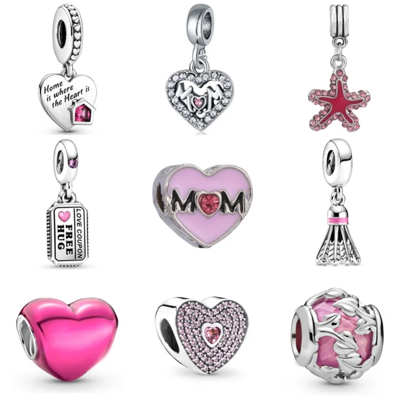 Silver Plated Classic Pink Mom Pendant Alloy Happy Birthday Charm Beads For Pandora DIY Bracelet Necklace Jewelry Accessories