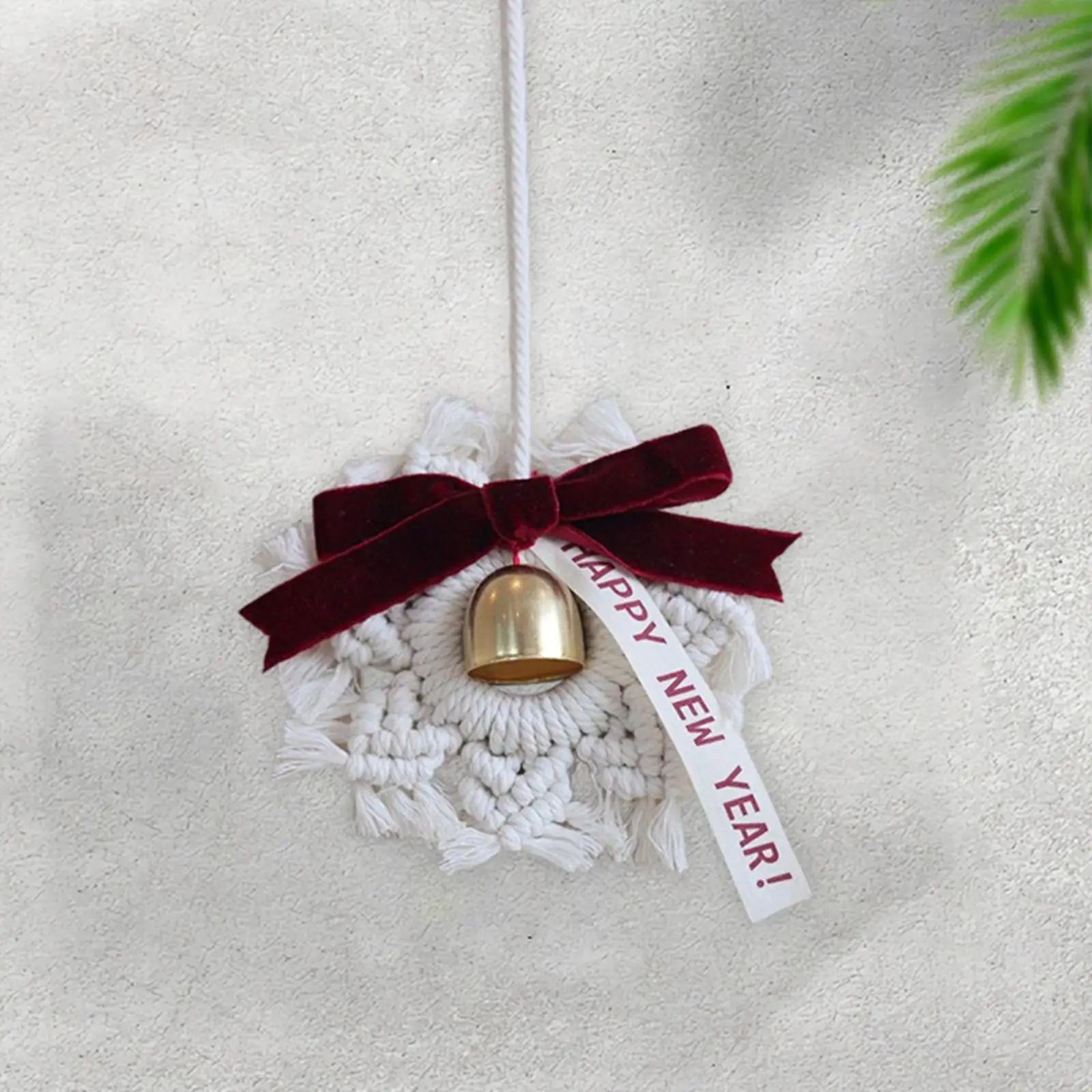 Hand Woven Macrame Snowflake Ornament for Christmas Tree Decorations Jingle Bell Charm for Boho Home Wall Hanging New Year