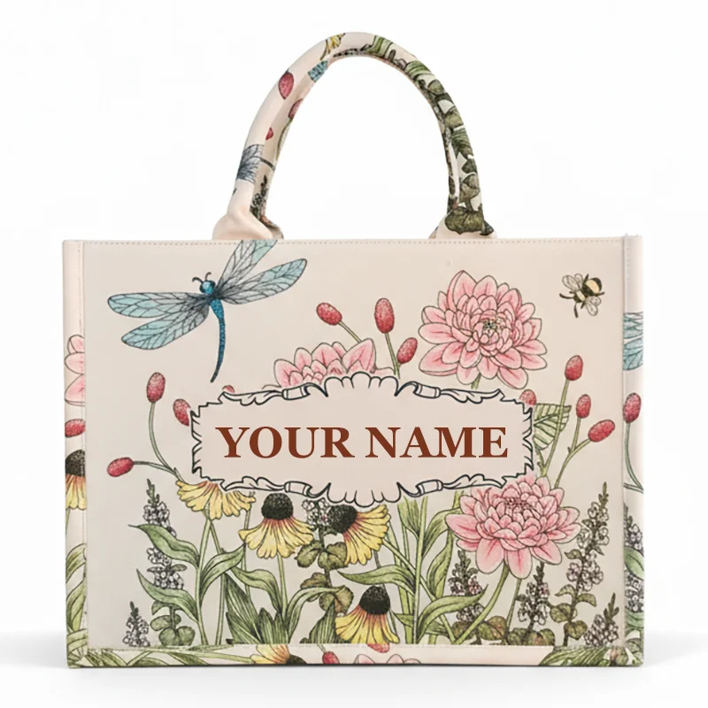 Personalized Custom Name Printed Canvas Tote Bags for Women Casual Large Capacity Ladies Shoulder Handbags for Shopping Travel image 3
