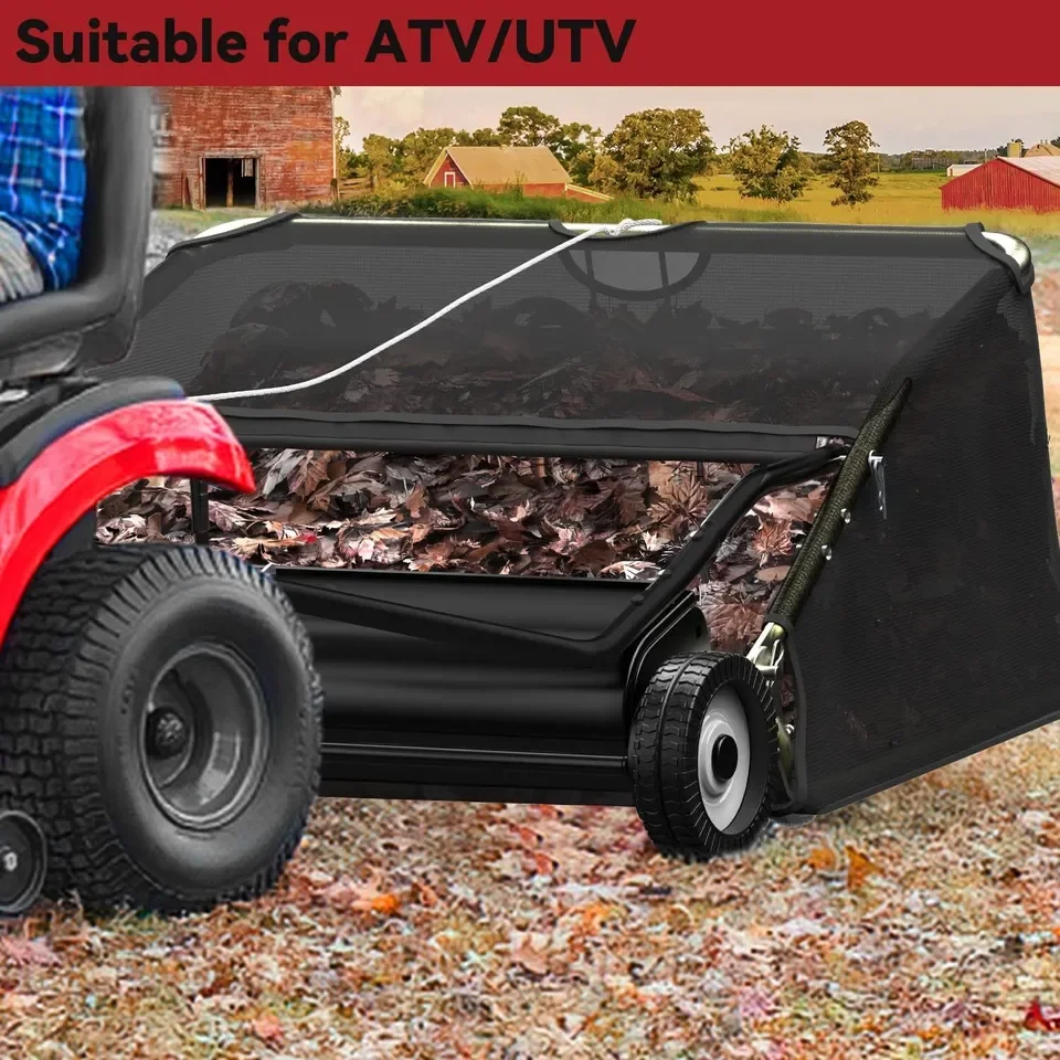 YINTATECH 48" Tow Behind Lawn Sweeper Leaf Collector Sweeper for Lawn Grass Sweeper Hopper