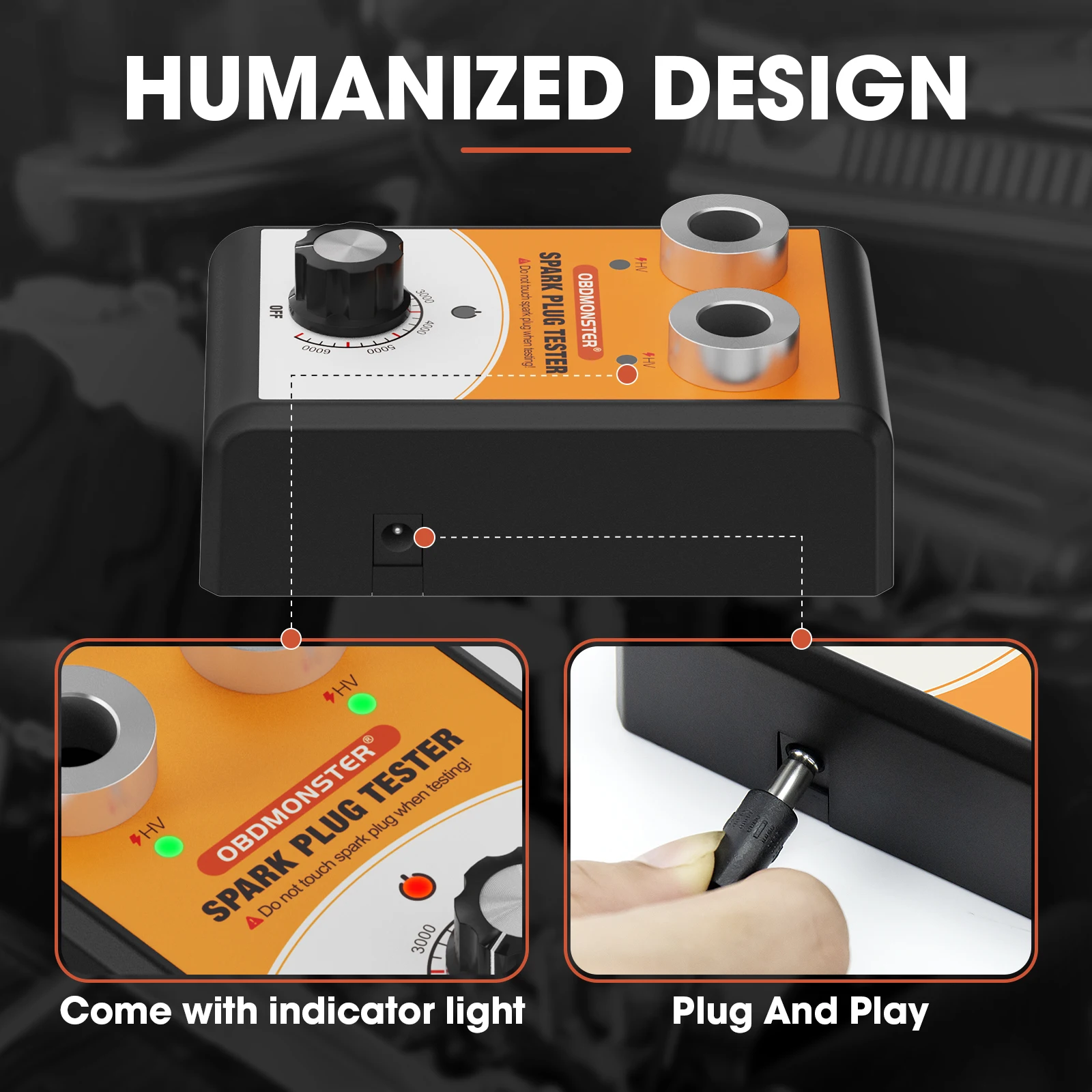 ダブルホールスパークプラグテスター、プラグ自動車エンジンイグニッションコイルテスター0-6000rpm動作周波数診断ツール
