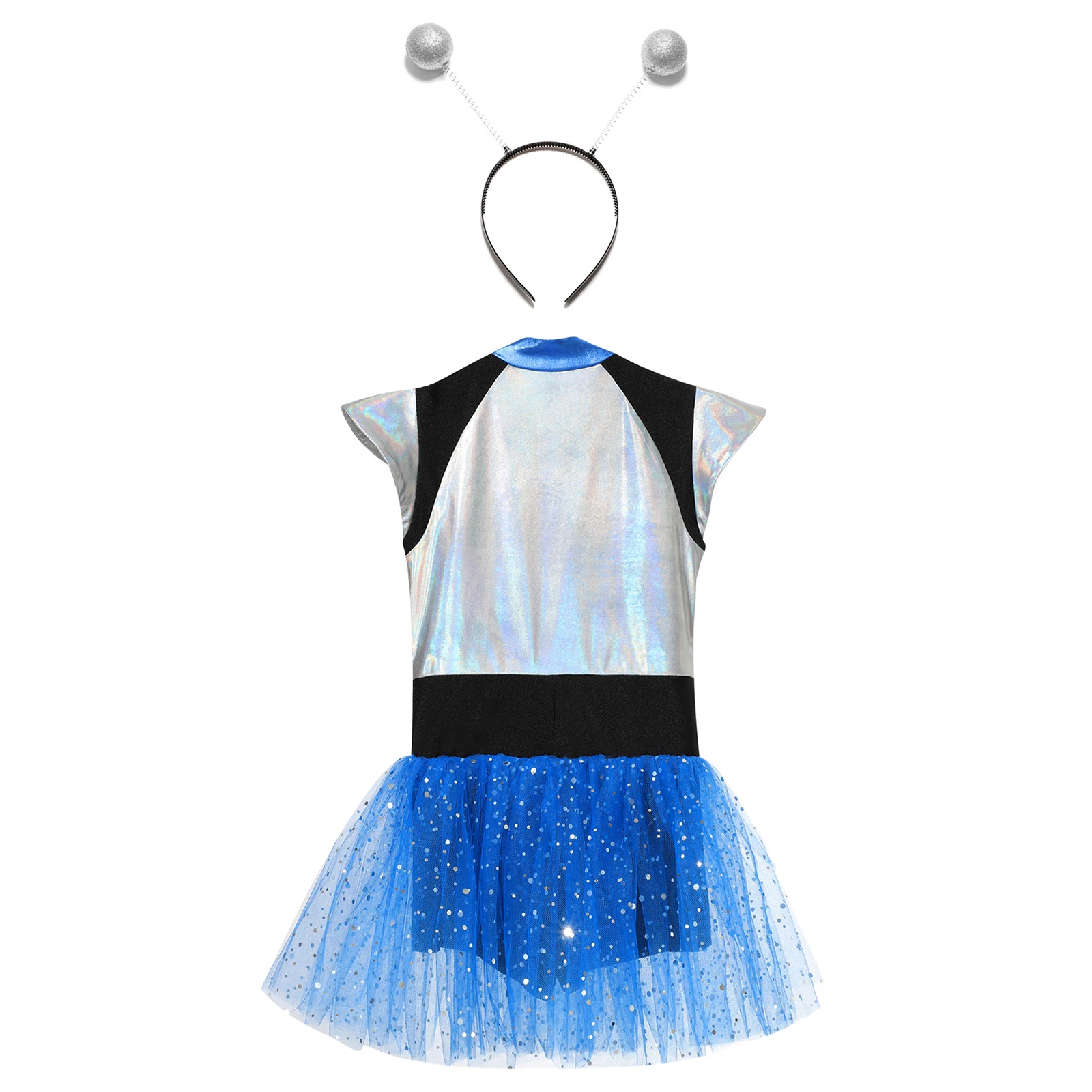 Vestido de collant brilhante para menina com aro de cabelo, dramatização, fantasia alienígena de Halloween para festa temática, performance dancewear, crianças