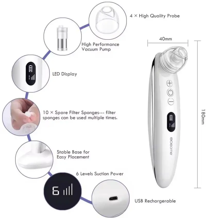 YTYIN Detergente viso elettrico regolabile Detergente portatile per pori di bellezza transfrontaliera per il ringiovanimento Aspirazione punti neri