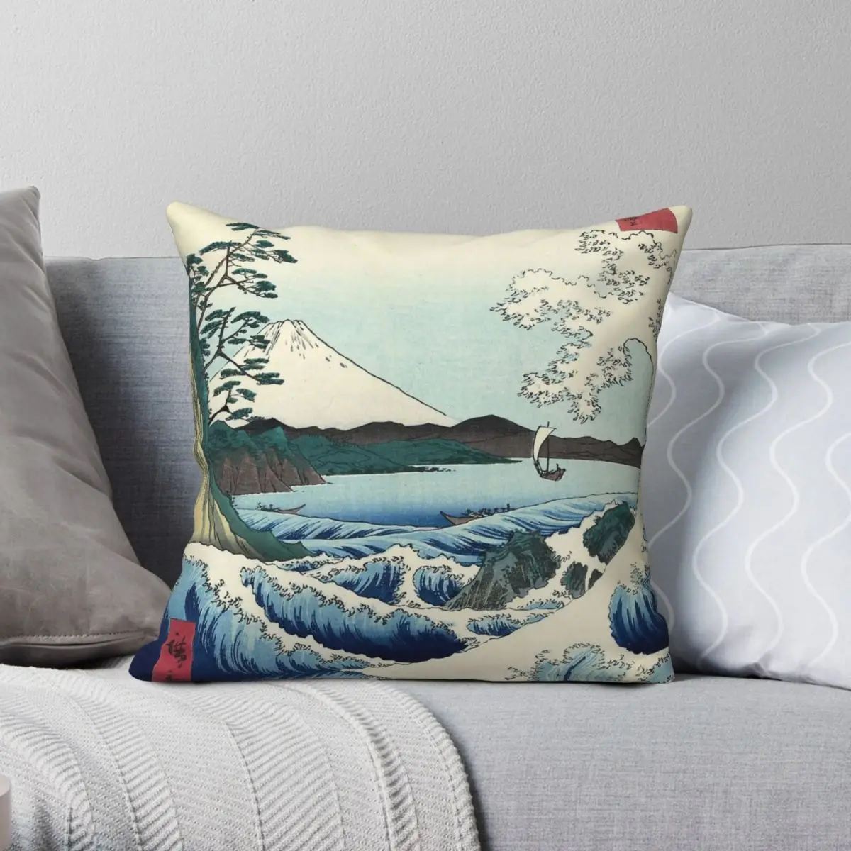 Utagawa Hiroshige Seascape In Satta Square Pillowcase Polyester Linen Velvet Pattern Decorative Pillow Case Bed Cushion Cover