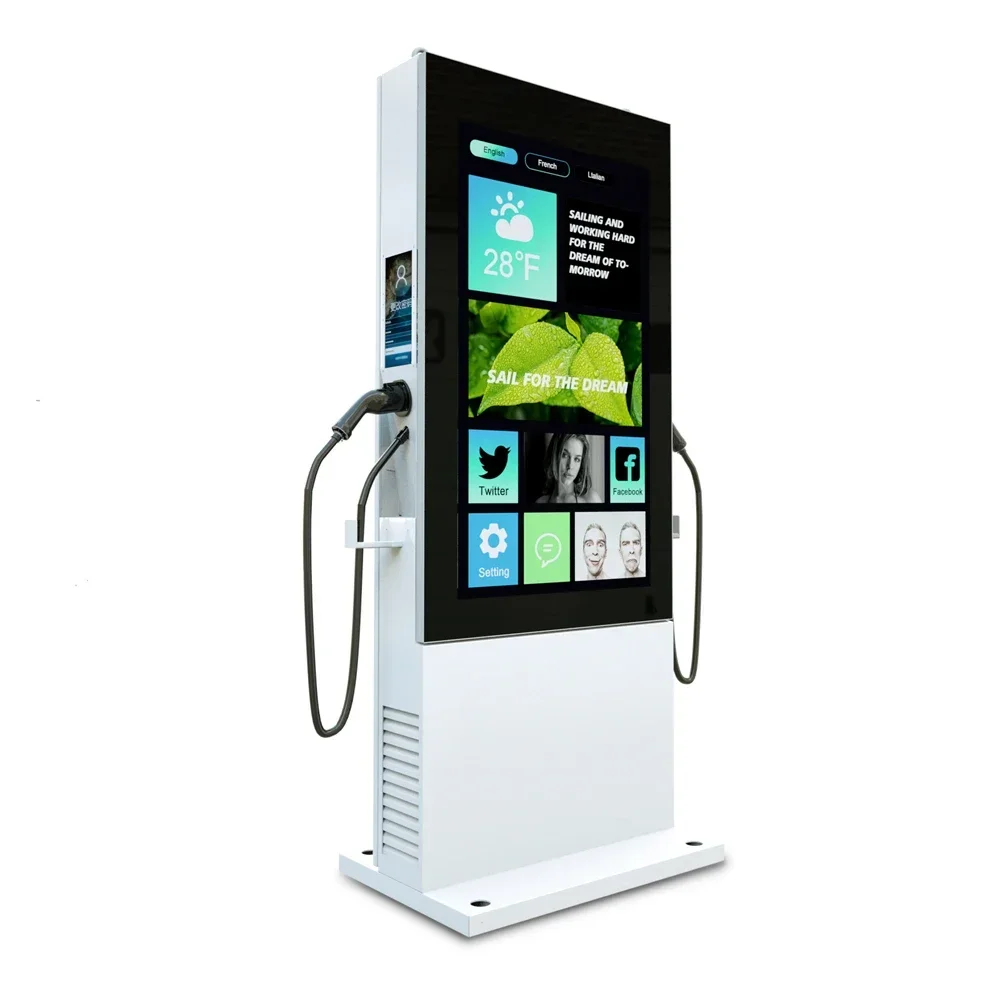 Intelligent Car Charging Dc Gbt Ccs2 Type Manufacturer 120kw Fast Ev Dc Charger With Advertising Display Outdoor Digital Signage